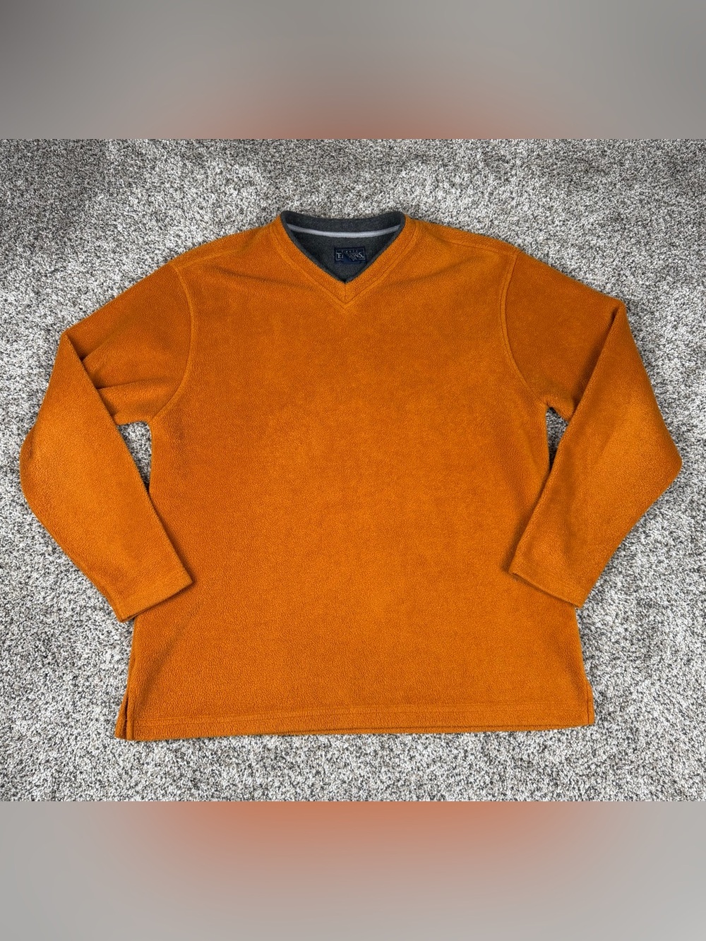 Vintage Sz Large Men’s Basic Editions Pullover V Neck Fleece Sweatshirt Orange